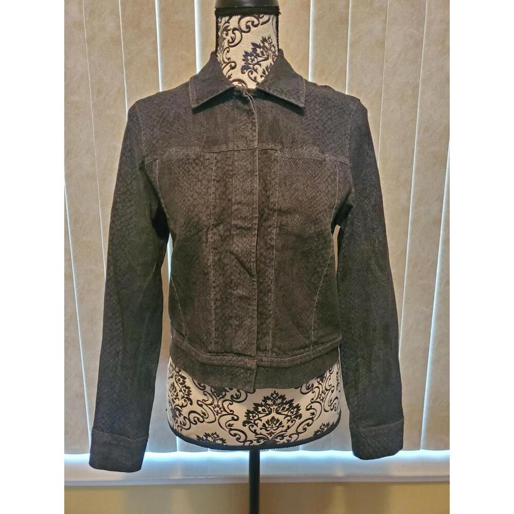 Renfrew Black Snake Print Button Up Jean Jacket Size Medium Made In The USA